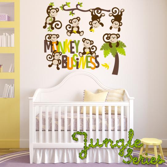 Autocollant Stickers mural enfant kit 7 singes