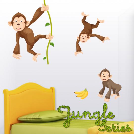 Autocollant Stickers mural enfant kit 3 singes