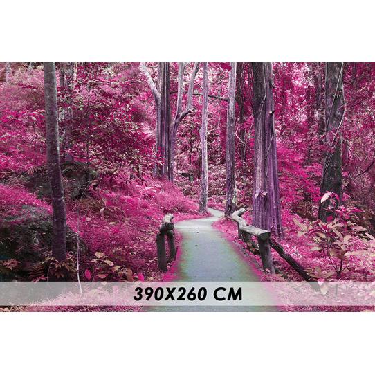 Papier peint allée forêt rose