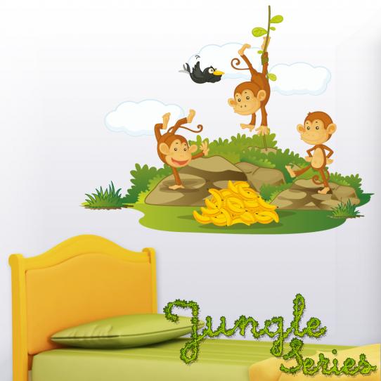 Autocollant Stickers mural enfant kit 3 singes