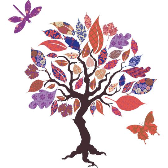 Stickers arbre papillon libellule