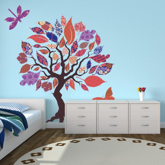 Autocollant Stickers mural enfant arbre papillon