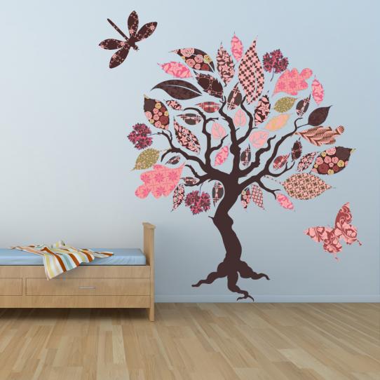 Autocollant Stickers mural enfant arbre feuille papillon