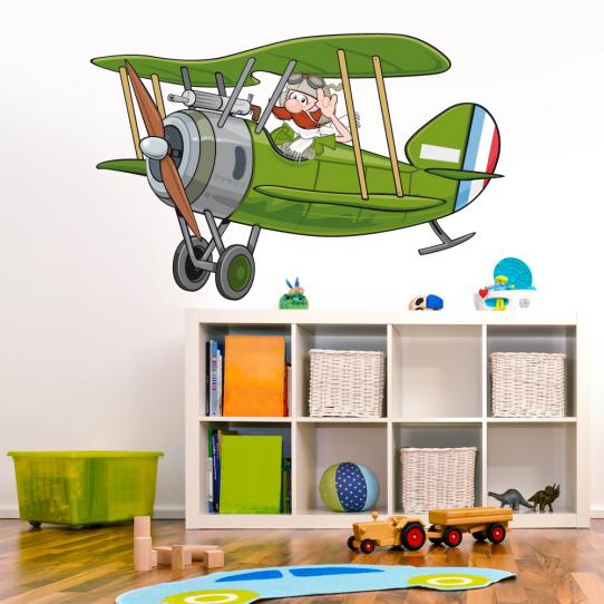 Autocollant Stickers mural enfant avion hélice