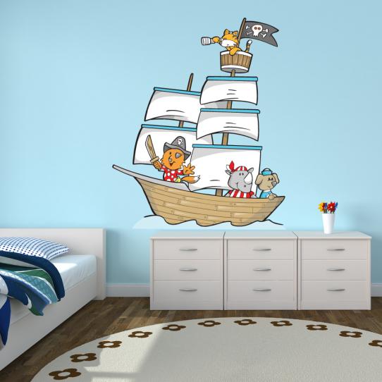 Autocollant Stickers mural enfant bateau pirate