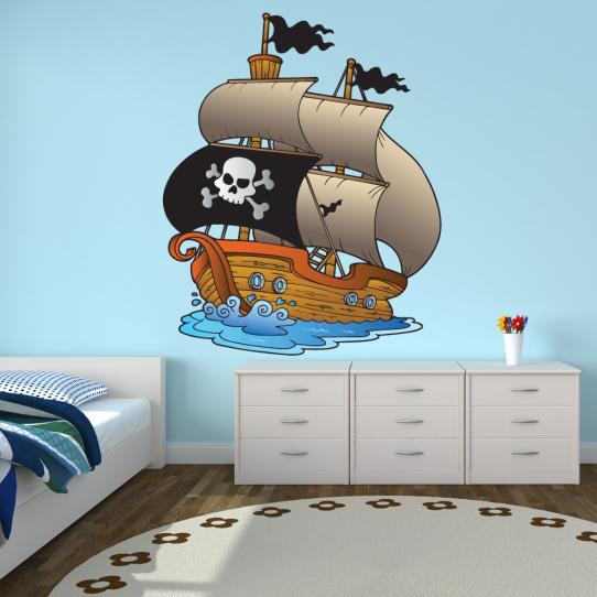 Autocollant Stickers enfant bateau voile pirate