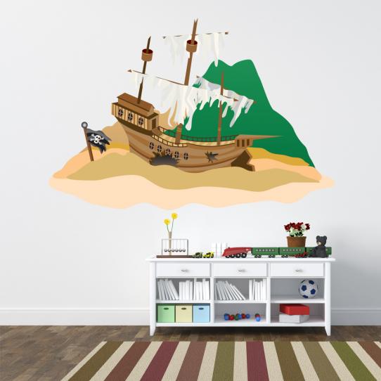 Autocollant Stickers enfant bateau pirate échoué