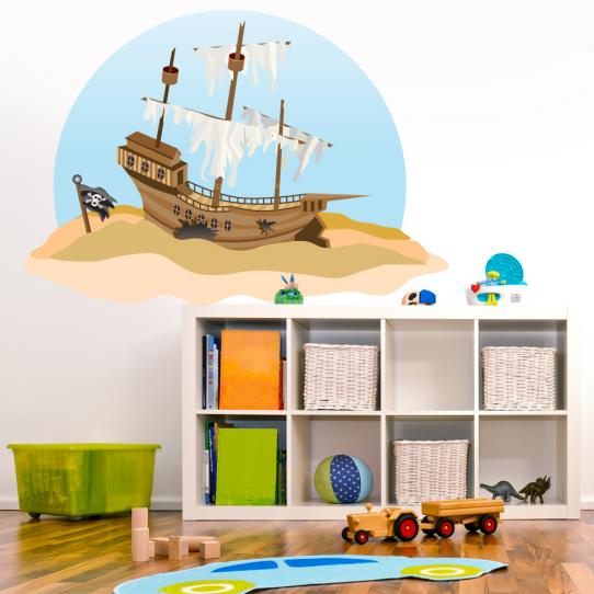 Autocollant Stickers enfant bateau pirate échoué