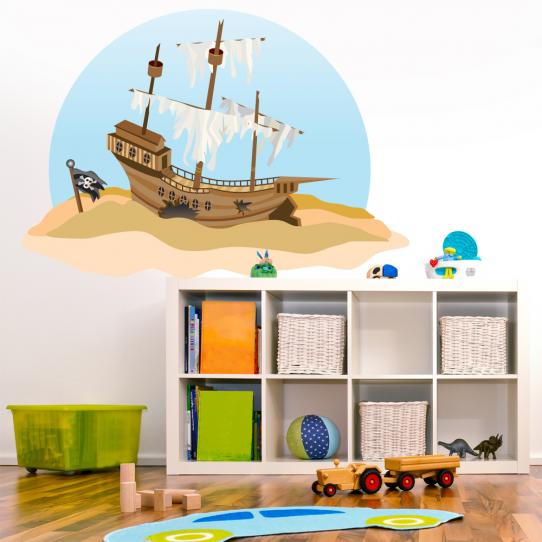 Autocollant Stickers muraux enfant bateau pirate échoué