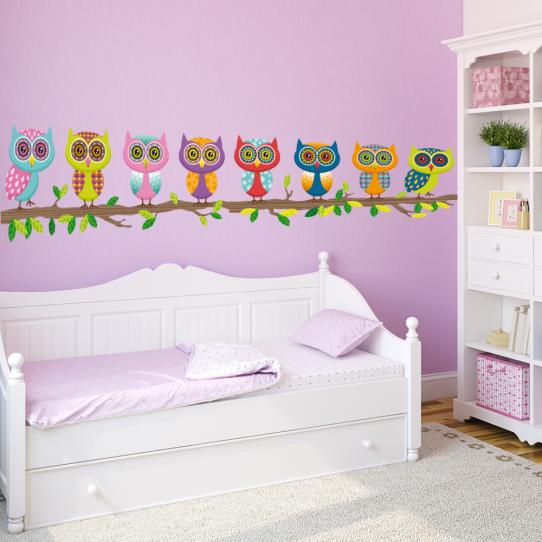 Autocollant Stickers enfant branche hiboux