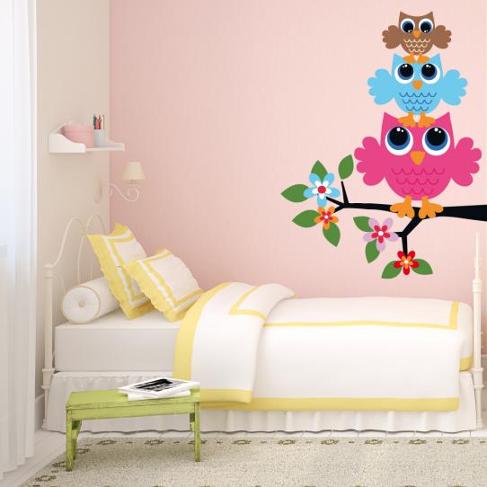 Autocollant Stickers enfant branche hiboux