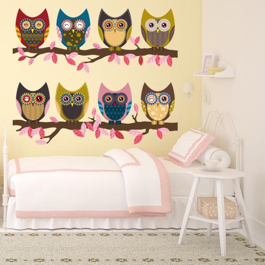 Autocollant Stickers enfant branche 8 hiboux