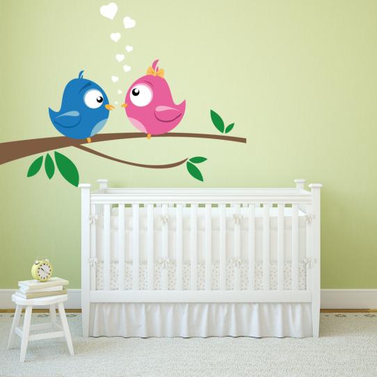 Autocollant Stickers muraux enfant branche oiseaux