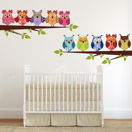 Autocollant Stickers enfant branche hiboux