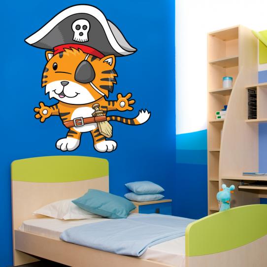 Autocollant Stickers mural enfant chat capitaine pirates