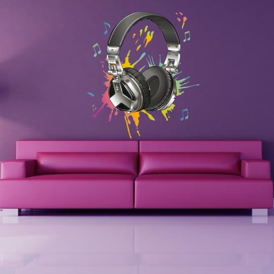 Stickers casque audio notes multicolore