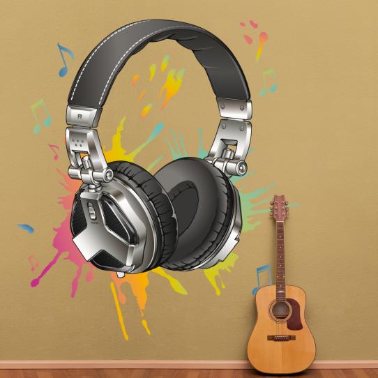 Autocollant Stickers ado casque audio note multicolore