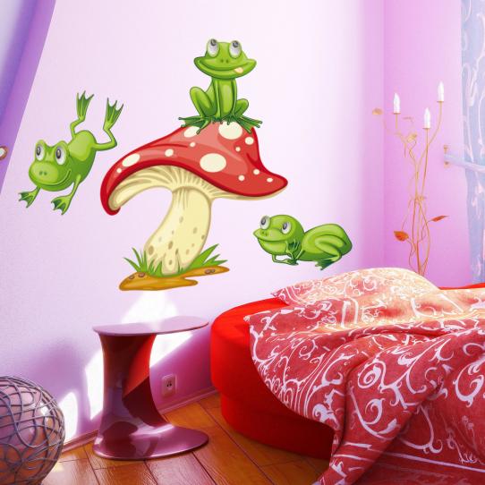 Autocollant Stickers mural enfant champignon grenouille  