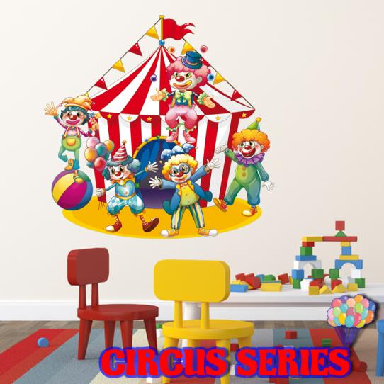 Autocollant Stickers mural enfant chapiteau et clowns