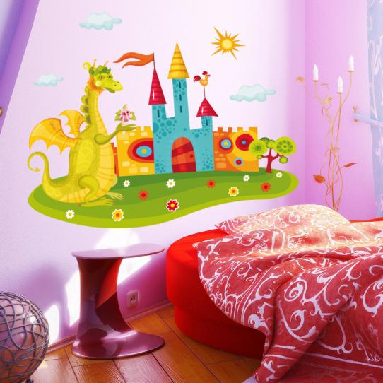 Autocollant Stickers enfant chateau dragon