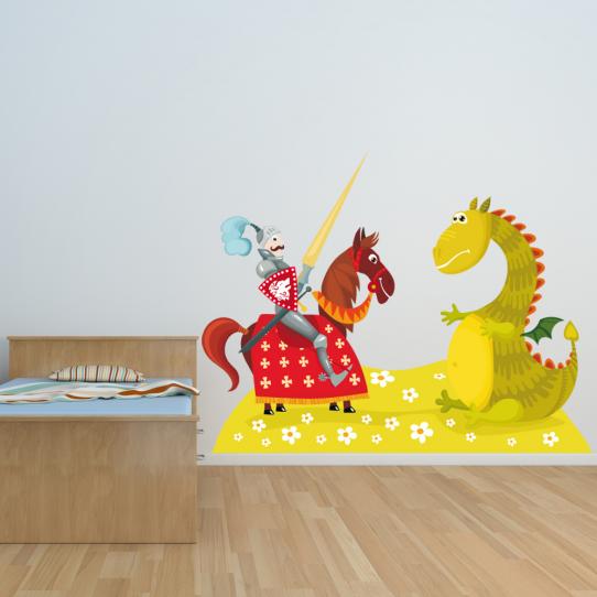 Autocollant Stickers enfant chevalier et dragon