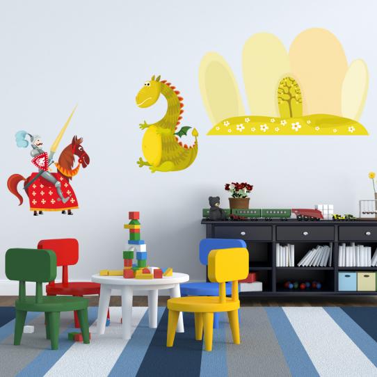 Autocollant Stickers enfant chevalier et dragon