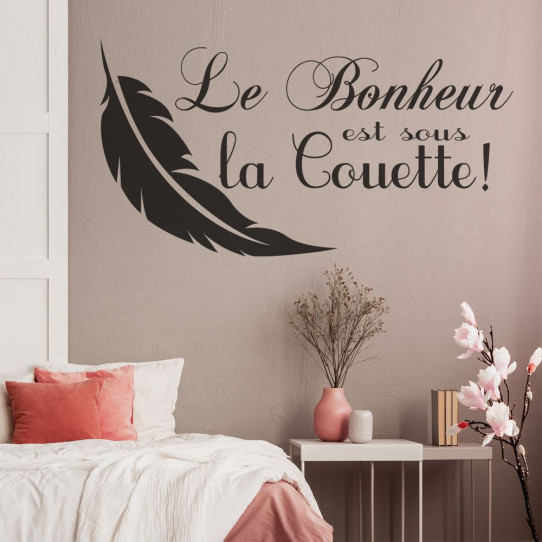 Stickers citation le bonheur est sous la couette ! - Des prix 50% moins  cher qu'en magasin