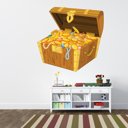 Autocollant Stickers enfant coffre et pieces d' or 