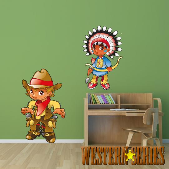 Autocollant Stickers mural enfant cowboy et indien