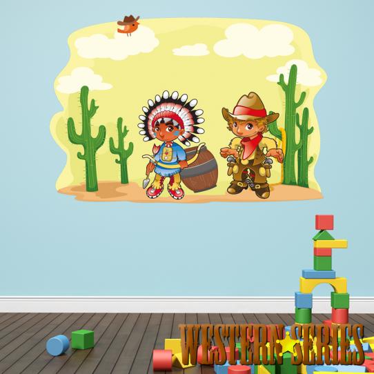 Autocollant Stickers enfant jeune cowboy et indien