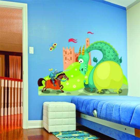 Autocollant Stickers enfant dragon et chevalier
