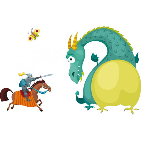 Autocollant Stickers enfant dragon et chevalier