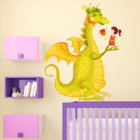Autocollant Stickers enfant dragon et petite fille
