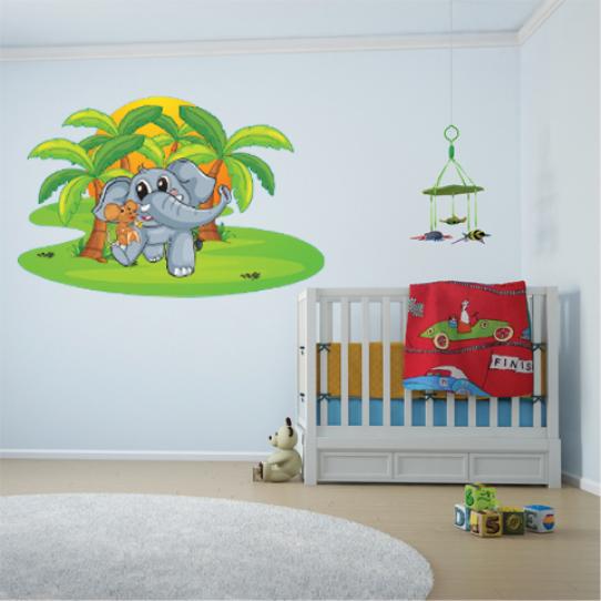 Autocollant Stickers muraux enfant elephanteau souris