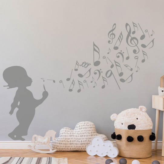 Stickers Autocollant Muraux - Enfant musique - 57x74 cm - Réf