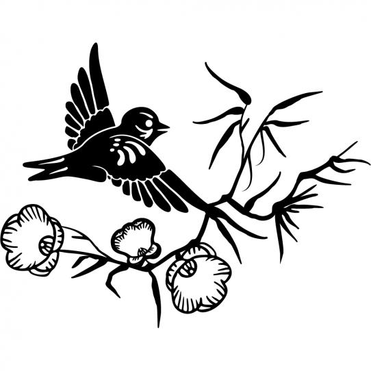 Stickers fleur oiseau asie
