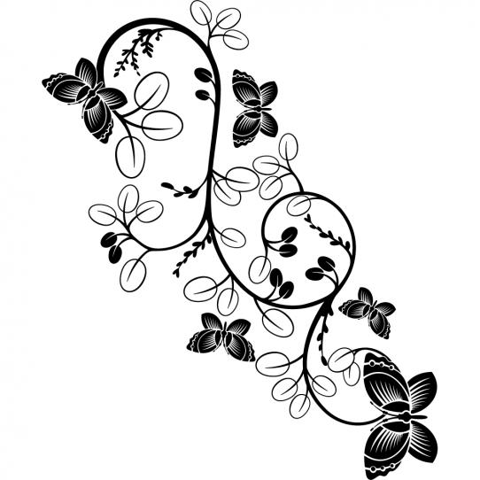 stickers fleur papillons asiatique