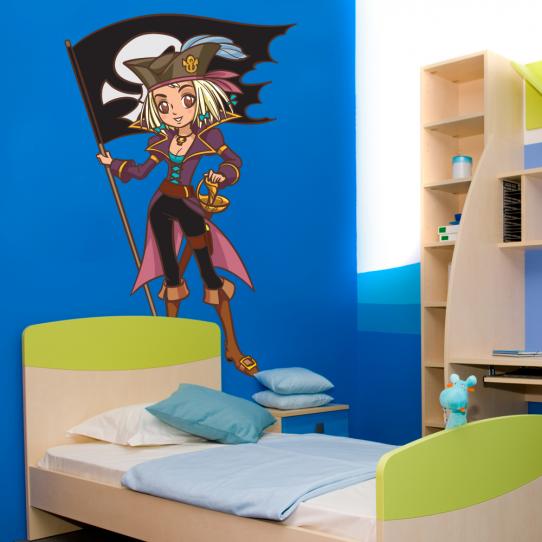 Autocollant Stickers enfant jeune pirate et drapeau