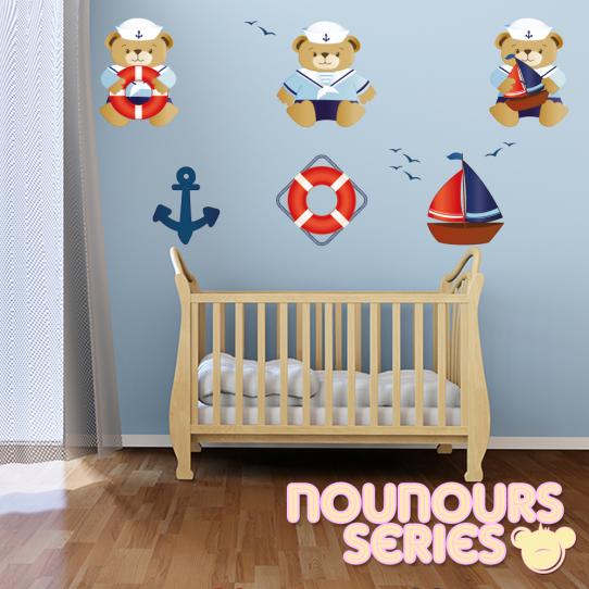 Autocollant Stickers mural enfant kit 3 oursons