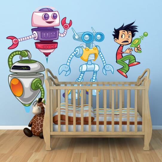 Autocollant Stickers enfant kit 3 robots et enfant