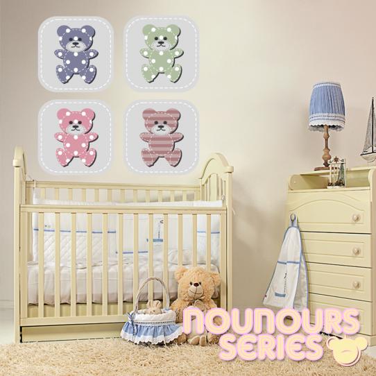 Autocollant Stickers mural enfant kit 4 oursons