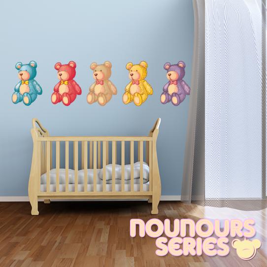 Autocollant Stickers muraux enfant kit 5 oursons