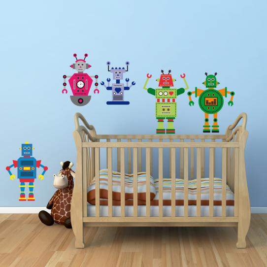Autocollant Stickers mural enfant kit 5 robots