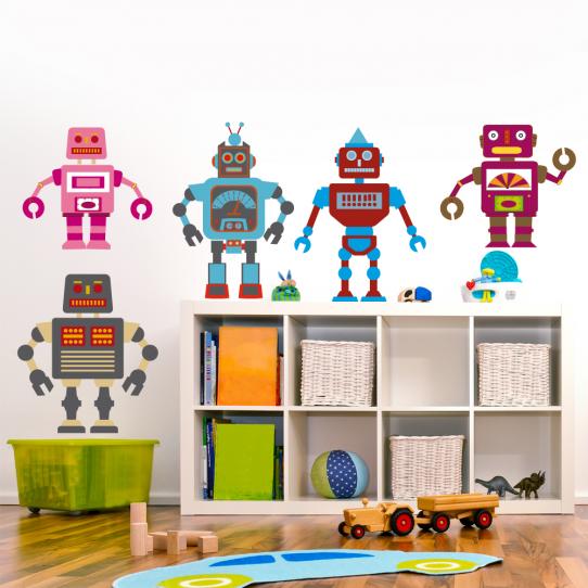 Autocollant Stickers mural enfant kit 5 robots