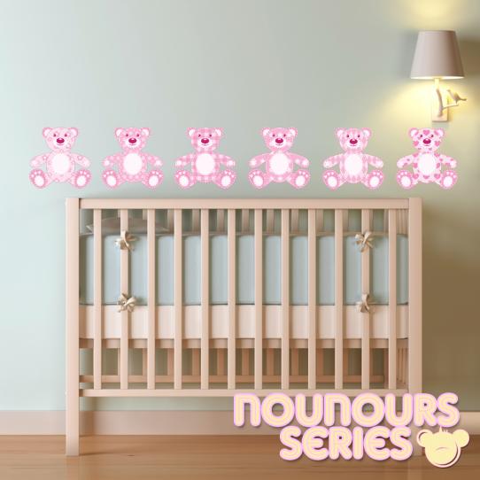 Autocollant Stickers muraux enfant kit 6 ourson rose