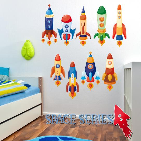 Autocollant Stickers mural enfant kit 9 fusées