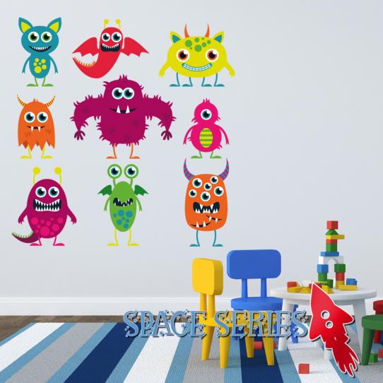 Autocollant Stickers mural enfant kit 9 monstres