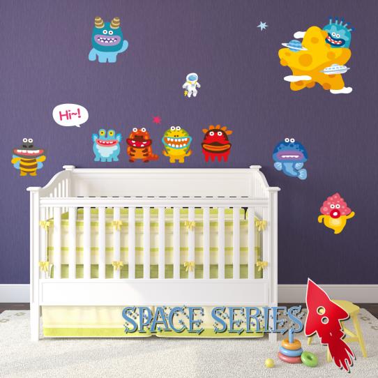 Autocollant Stickers enfant kit 9 monstres et 1 cosmonaute