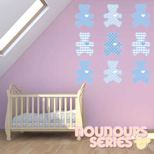 Autocollant Stickers mural enfant kit 9 oursons