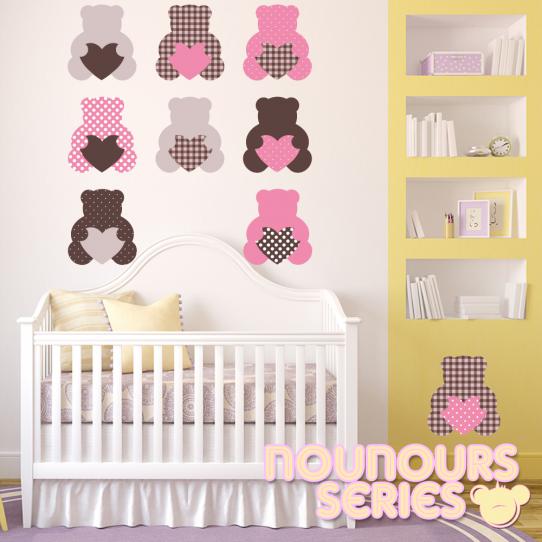 Autocollant Stickers mural enfant kit 9 oursons